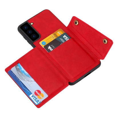 For Samsung Galaxy S21 FE Double Buckle PU + TPU Shockproof Magnetic Protective Case with Card Slot & Holder(Red) by buy2fix
