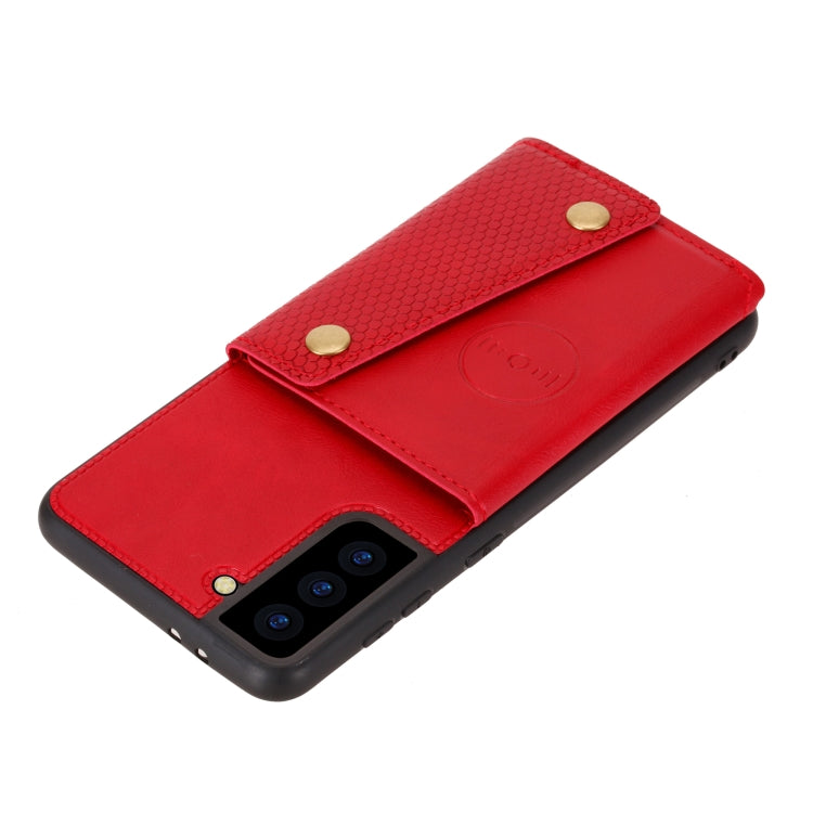 For Samsung Galaxy S21 FE Double Buckle PU + TPU Shockproof Magnetic Protective Case with Card Slot & Holder(Red) by buy2fix