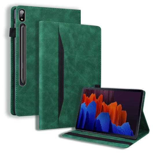 For Samsung Galaxy Tab S8 / Galaxy Tab S7 2020 SM-T870 / SM-T875 Business Shockproof Horizontal Flip Leather Case with Holder & Card Slots & Photo Frame & Pen Slot & Sleep / Wake-up Function(Green) - Galaxy Tab S8 Cases by buy2fix | Online Shopping UK | buy2fix