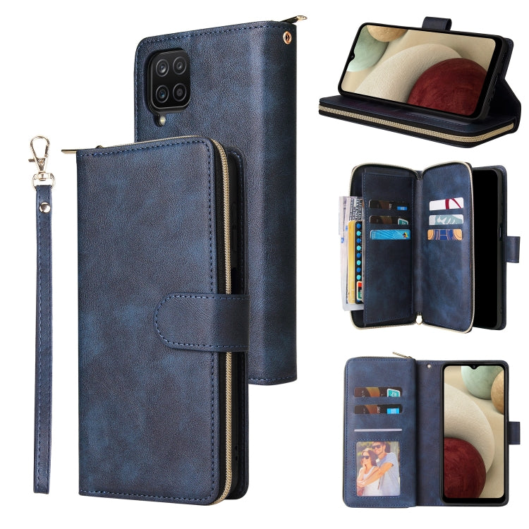 For Samsung Galaxy A12 5G Zipper Wallet Bag Horizontal Flip PU Leather Case with Holder & 9 Card Slots & Wallet & Lanyard & Photo Frame(Blue) by buy2fix
