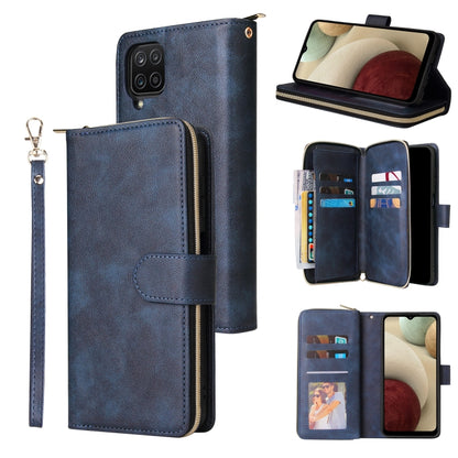 For Samsung Galaxy A12 5G Zipper Wallet Bag Horizontal Flip PU Leather Case with Holder & 9 Card Slots & Wallet & Lanyard & Photo Frame(Blue) by buy2fix