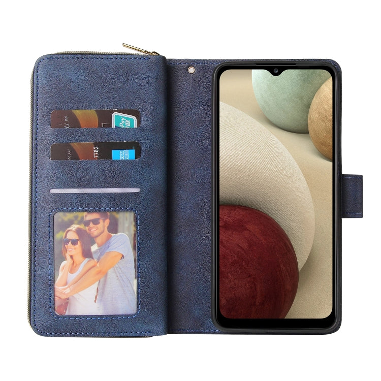 For Samsung Galaxy A12 5G Zipper Wallet Bag Horizontal Flip PU Leather Case with Holder & 9 Card Slots & Wallet & Lanyard & Photo Frame(Blue) by buy2fix