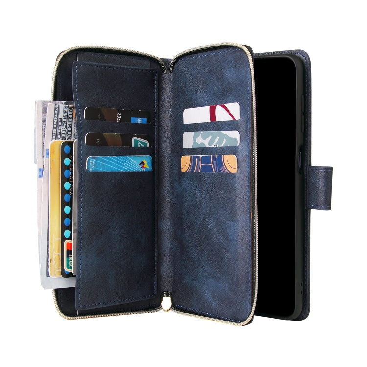 For Samsung Galaxy A12 5G Zipper Wallet Bag Horizontal Flip PU Leather Case with Holder & 9 Card Slots & Wallet & Lanyard & Photo Frame(Blue) by buy2fix