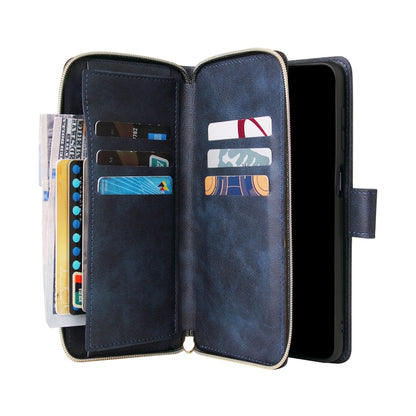 For Samsung Galaxy A12 5G Zipper Wallet Bag Horizontal Flip PU Leather Case with Holder & 9 Card Slots & Wallet & Lanyard & Photo Frame(Blue) by buy2fix