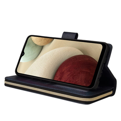 For Samsung Galaxy A12 5G Zipper Wallet Bag Horizontal Flip PU Leather Case with Holder & 9 Card Slots & Wallet & Lanyard & Photo Frame(Blue) by buy2fix