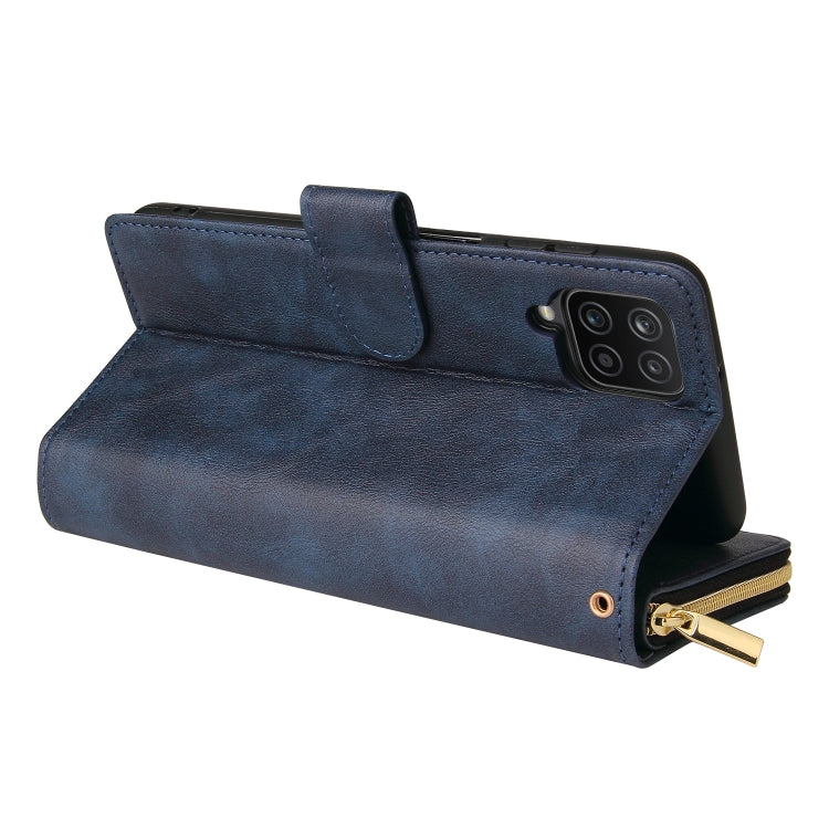 For Samsung Galaxy A12 5G Zipper Wallet Bag Horizontal Flip PU Leather Case with Holder & 9 Card Slots & Wallet & Lanyard & Photo Frame(Blue) by buy2fix