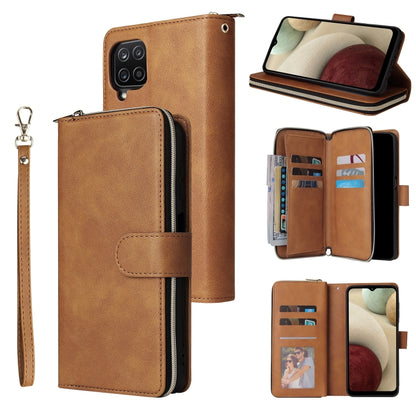 For Samsung Galaxy A12 5G Zipper Wallet Bag Horizontal Flip PU Leather Case with Holder & 9 Card Slots & Wallet & Lanyard & Photo Frame(Brown) by buy2fix