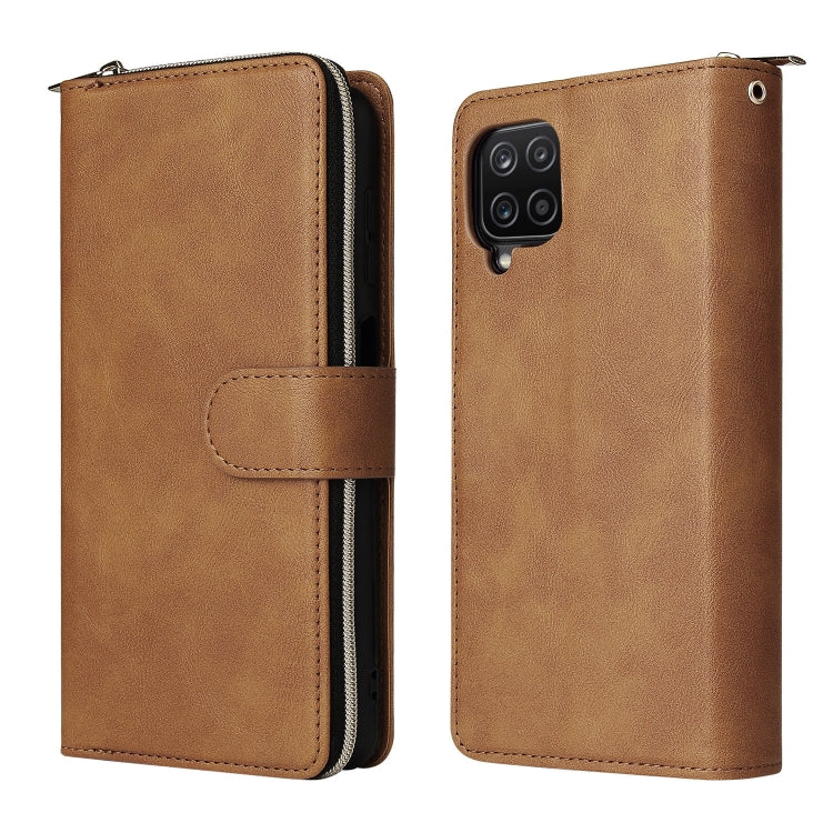 For Samsung Galaxy A12 5G Zipper Wallet Bag Horizontal Flip PU Leather Case with Holder & 9 Card Slots & Wallet & Lanyard & Photo Frame(Brown) by buy2fix
