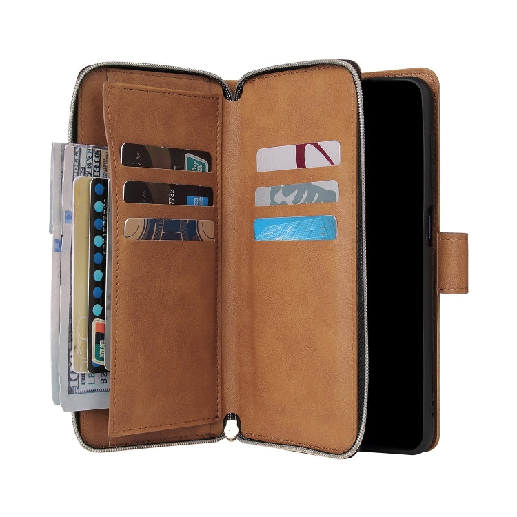 For Samsung Galaxy A12 5G Zipper Wallet Bag Horizontal Flip PU Leather Case with Holder & 9 Card Slots & Wallet & Lanyard & Photo Frame(Brown) by buy2fix