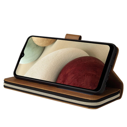 For Samsung Galaxy A12 5G Zipper Wallet Bag Horizontal Flip PU Leather Case with Holder & 9 Card Slots & Wallet & Lanyard & Photo Frame(Brown) by buy2fix