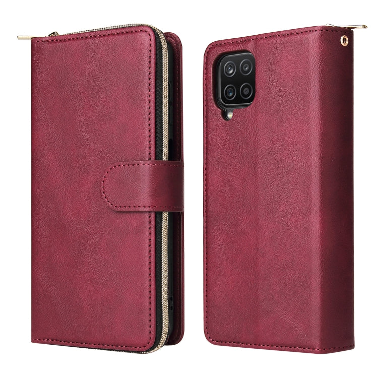 For Samsung Galaxy A12 5G Zipper Wallet Bag Horizontal Flip PU Leather Case with Holder & 9 Card Slots & Wallet & Lanyard & Photo Frame(Red Wine) by buy2fix