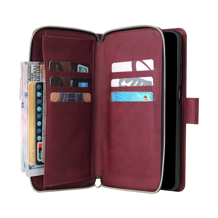 For Samsung Galaxy A12 5G Zipper Wallet Bag Horizontal Flip PU Leather Case with Holder & 9 Card Slots & Wallet & Lanyard & Photo Frame(Red Wine) by buy2fix