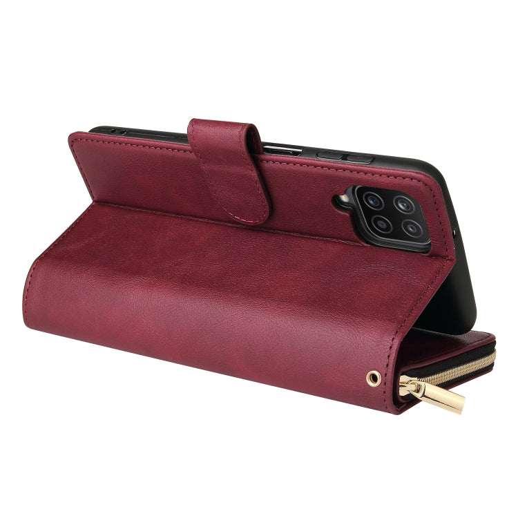 For Samsung Galaxy A12 5G Zipper Wallet Bag Horizontal Flip PU Leather Case with Holder & 9 Card Slots & Wallet & Lanyard & Photo Frame(Red Wine) by buy2fix