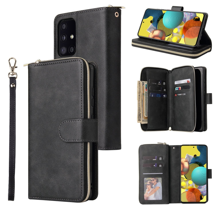 For Samsung Galaxy A52 5G Zipper Wallet Bag Horizontal Flip PU Leather Case with Holder & 9 Card Slots & Wallet & Lanyard & Photo Frame(Black) by buy2fix