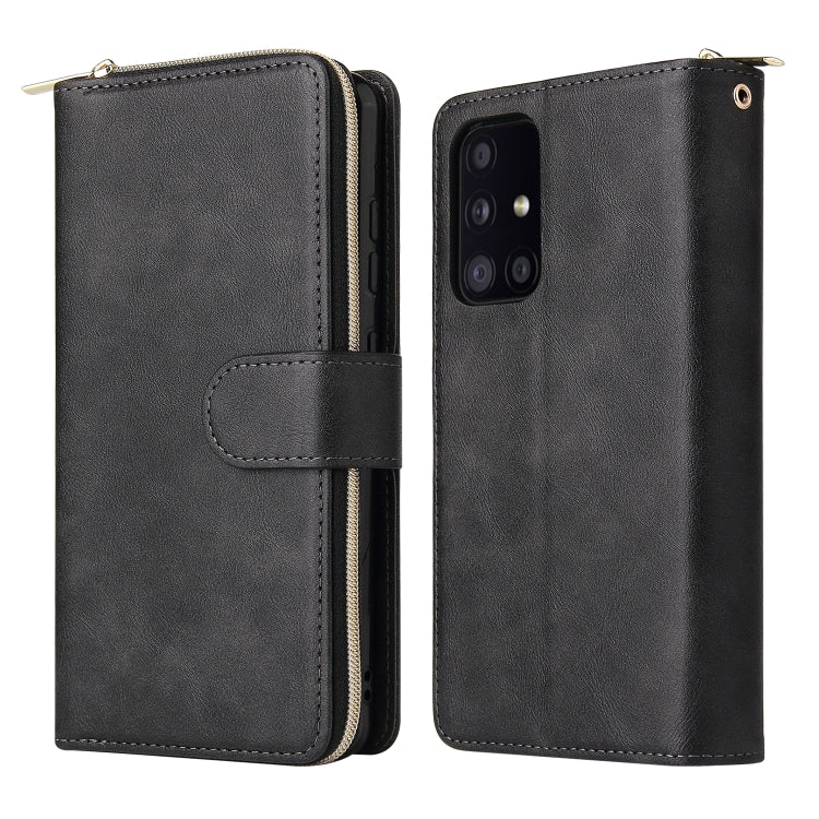 For Samsung Galaxy A52 5G Zipper Wallet Bag Horizontal Flip PU Leather Case with Holder & 9 Card Slots & Wallet & Lanyard & Photo Frame(Black) by buy2fix