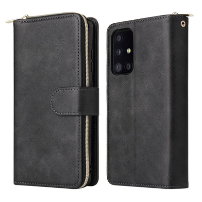 For Samsung Galaxy A52 5G Zipper Wallet Bag Horizontal Flip PU Leather Case with Holder & 9 Card Slots & Wallet & Lanyard & Photo Frame(Black) by buy2fix