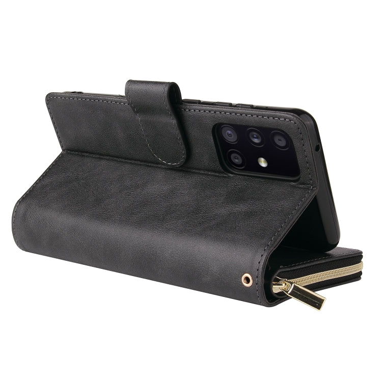 For Samsung Galaxy A52 5G Zipper Wallet Bag Horizontal Flip PU Leather Case with Holder & 9 Card Slots & Wallet & Lanyard & Photo Frame(Black) by buy2fix