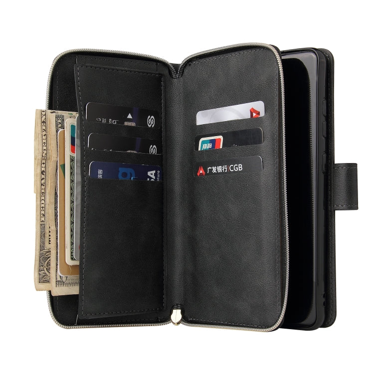 For Samsung Galaxy A52 5G Zipper Wallet Bag Horizontal Flip PU Leather Case with Holder & 9 Card Slots & Wallet & Lanyard & Photo Frame(Black) by buy2fix