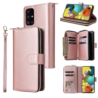For Samsung Galaxy A52 5G Zipper Wallet Bag Horizontal Flip PU Leather Case with Holder & 9 Card Slots & Wallet & Lanyard & Photo Frame(Rose Gold) by buy2fix