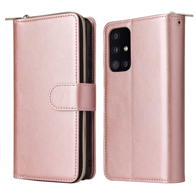 For Samsung Galaxy A52 5G Zipper Wallet Bag Horizontal Flip PU Leather Case with Holder & 9 Card Slots & Wallet & Lanyard & Photo Frame(Rose Gold) by buy2fix