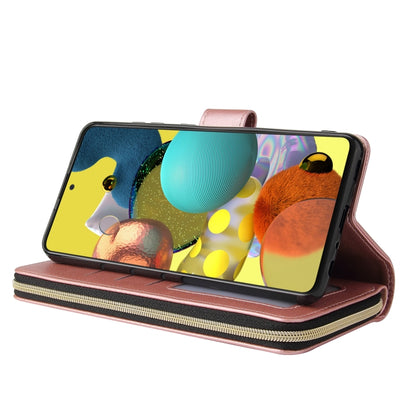 For Samsung Galaxy A52 5G Zipper Wallet Bag Horizontal Flip PU Leather Case with Holder & 9 Card Slots & Wallet & Lanyard & Photo Frame(Rose Gold) by buy2fix