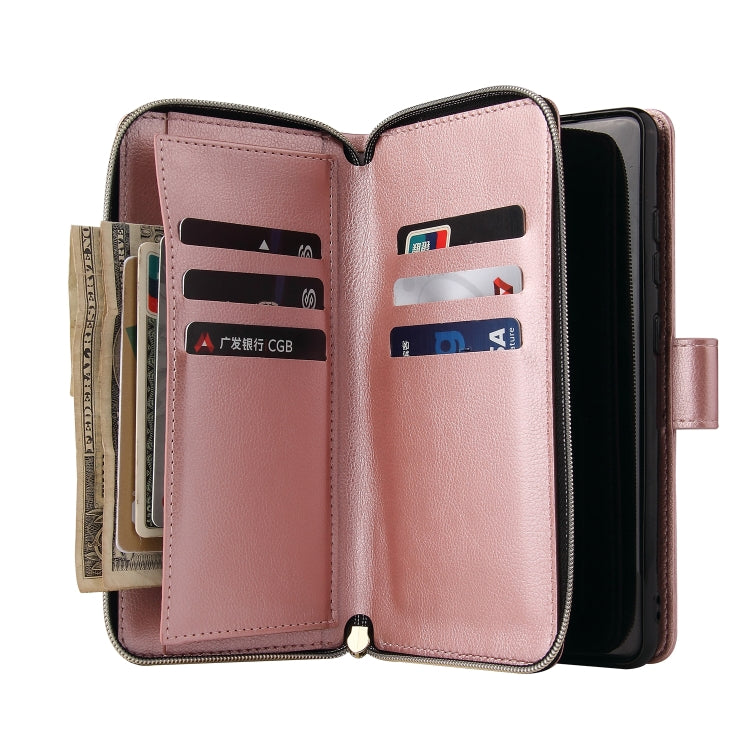 For Samsung Galaxy A52 5G Zipper Wallet Bag Horizontal Flip PU Leather Case with Holder & 9 Card Slots & Wallet & Lanyard & Photo Frame(Rose Gold) by buy2fix