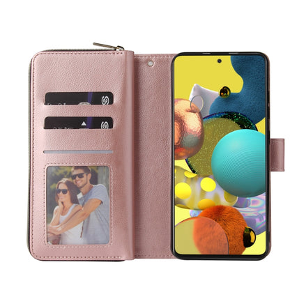 For Samsung Galaxy A52 5G Zipper Wallet Bag Horizontal Flip PU Leather Case with Holder & 9 Card Slots & Wallet & Lanyard & Photo Frame(Rose Gold) by buy2fix