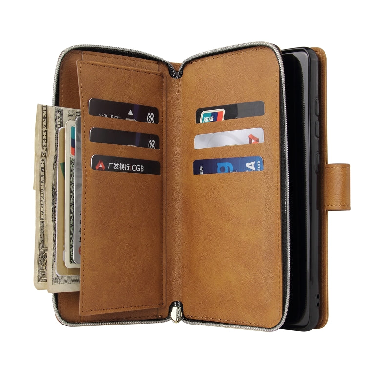 For Samsung Galaxy A52 5G Zipper Wallet Bag Horizontal Flip PU Leather Case with Holder & 9 Card Slots & Wallet & Lanyard & Photo Frame(Brown) by buy2fix