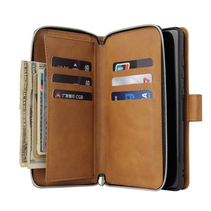 For Samsung Galaxy A52 5G Zipper Wallet Bag Horizontal Flip PU Leather Case with Holder & 9 Card Slots & Wallet & Lanyard & Photo Frame(Brown) by buy2fix