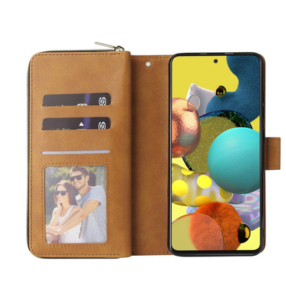For Samsung Galaxy A52 5G Zipper Wallet Bag Horizontal Flip PU Leather Case with Holder & 9 Card Slots & Wallet & Lanyard & Photo Frame(Brown) by buy2fix