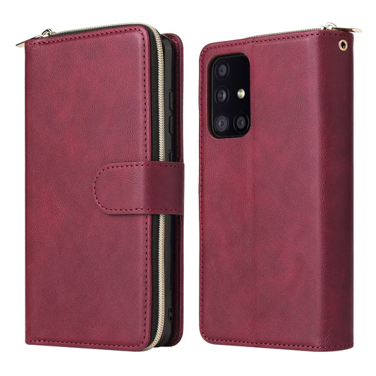 For Samsung Galaxy A52 5G Zipper Wallet Bag Horizontal Flip PU Leather Case with Holder & 9 Card Slots & Wallet & Lanyard & Photo Frame(Red Wine) by buy2fix