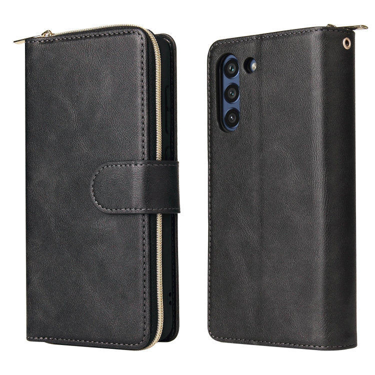 For Samsung Galaxy S21 FE Zipper Wallet Bag Horizontal Flip PU Leather Case with Holder & 9 Card Slots & Wallet & Lanyard & Photo Frame(Black) - Galaxy Phone Cases by buy2fix | Online Shopping UK | buy2fix