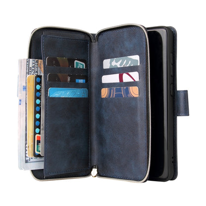 For Samsung Galaxy S21 FE Zipper Wallet Bag Horizontal Flip PU Leather Case with Holder & 9 Card Slots & Wallet & Lanyard & Photo Frame(Blue) by buy2fix