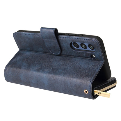 For Samsung Galaxy S21 FE Zipper Wallet Bag Horizontal Flip PU Leather Case with Holder & 9 Card Slots & Wallet & Lanyard & Photo Frame(Blue) by buy2fix