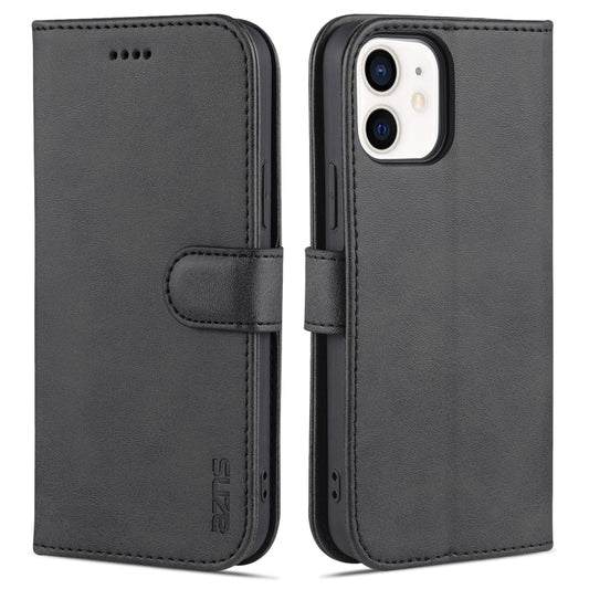 For iPhone 12 / 12 Pro AZNS Skin Feel Calf Texture Horizontal Flip Leather Case with Card Slots & Holder & Wallet(Black) - iPhone 12 / 12 Pro Cases by AZNS | Online Shopping UK | buy2fix