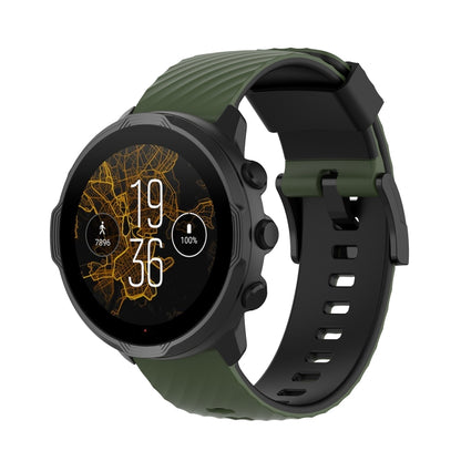 For Suunto 7 24mm Two-color Silicone Watch Band(Army Green Black) -  by buy2fix | Online Shopping UK | buy2fix