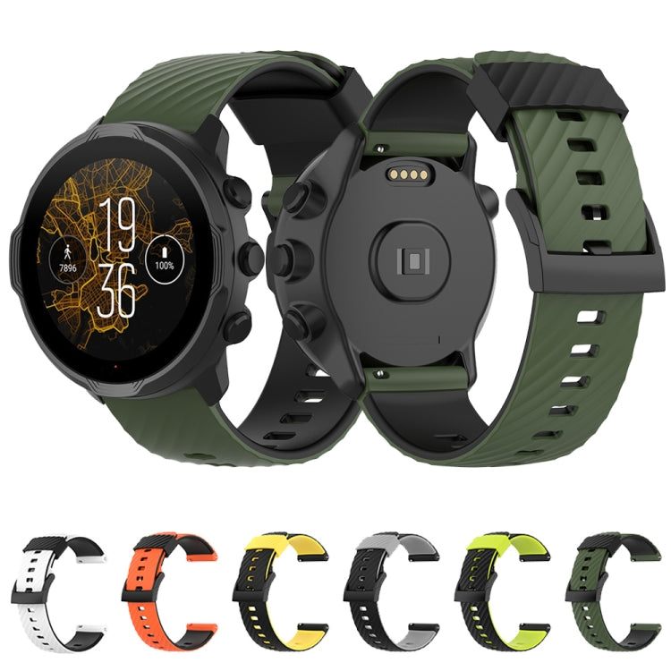 For Suunto 7 24mm Two-color Silicone Watch Band(Army Green Black) -  by buy2fix | Online Shopping UK | buy2fix