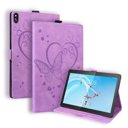 For Lenovo Tab M10 10.1 inch Love Butterfly Pattern Horizontal Flip Leather Case with Holder(Purple) - Lenovo by buy2fix | Online Shopping UK | buy2fix