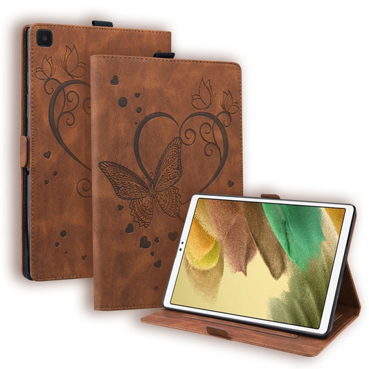 For Samsung Galaxy Tab A7 Lite T220 T225 Love Butterfly Pattern Horizontal Flip Leather Case with Holder(Brown) - Tab A7 Lite T220 / T225 by buy2fix | Online Shopping UK | buy2fix