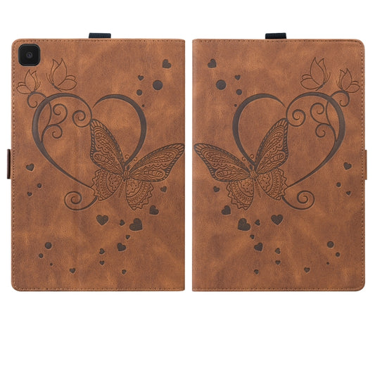 For Samsung Galaxy Tab A7 Lite T220 T225 Love Butterfly Pattern Horizontal Flip Leather Case with Holder(Brown) - Tab A7 Lite T220 / T225 by buy2fix | Online Shopping UK | buy2fix