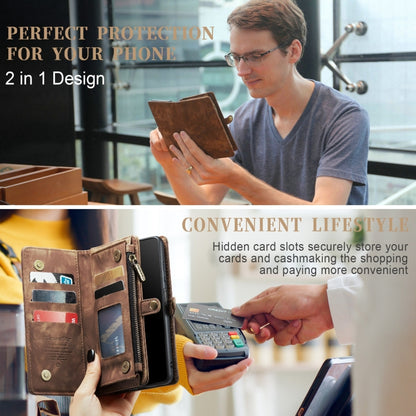 For Samsung Galaxy A12 CaseMe Detachable Multifunctional Horizontal Flip Leather Case, with Card Slot & Holder & Zipper Wallet & Photo Frame(Brown) by CaseMe