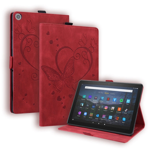 For Amazon Fire HD 8 (2015/2016/2017/2018) Love Butterfly Pattern Horizontal Flip Leather Case with Holder & Sleep / Wake-up Function(Red) - Amazon by buy2fix | Online Shopping UK | buy2fix