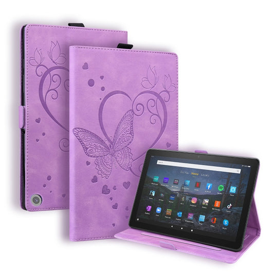 For Amazon Fire HD 8 (2020) Love Butterfly Pattern Horizontal Flip Leather Case with Holder & Sleep / Wake-up Function(Purple) - Amazon by buy2fix | Online Shopping UK | buy2fix