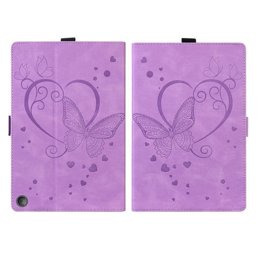 For Amazon Fire HD 8 (2020) Love Butterfly Pattern Horizontal Flip Leather Case with Holder & Sleep / Wake-up Function(Purple) - Amazon by buy2fix | Online Shopping UK | buy2fix