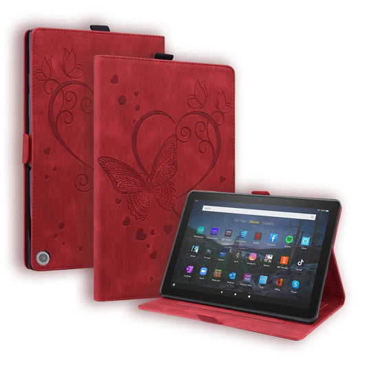 For Amazon Fire HD 8 (2020) Love Butterfly Pattern Horizontal Flip Leather Case with Holder & Sleep / Wake-up Function(Red) - Amazon by buy2fix | Online Shopping UK | buy2fix