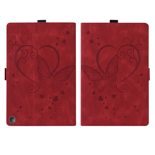 For Amazon Fire HD 8 (2020) Love Butterfly Pattern Horizontal Flip Leather Case with Holder & Sleep / Wake-up Function(Red) - Amazon by buy2fix | Online Shopping UK | buy2fix