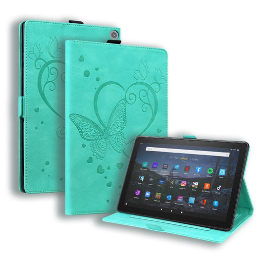 For Amazon Fire HD 10 Plus (2021) / HD 10 (2021) Love Butterfly Pattern Horizontal Flip Leather Case with Holder & Sleep / Wake-up Function(Green) - Amazon by buy2fix | Online Shopping UK | buy2fix
