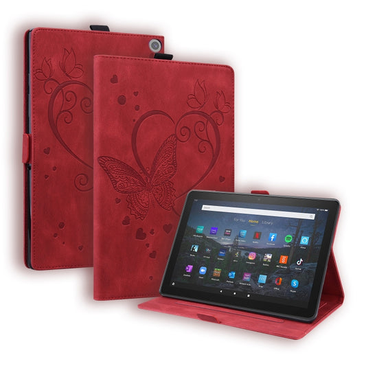 For Amazon Fire HD 10 Plus (2021) / HD 10 (2021) Love Butterfly Pattern Horizontal Flip Leather Case with Holder & Sleep / Wake-up Function(Red) - Amazon by buy2fix | Online Shopping UK | buy2fix