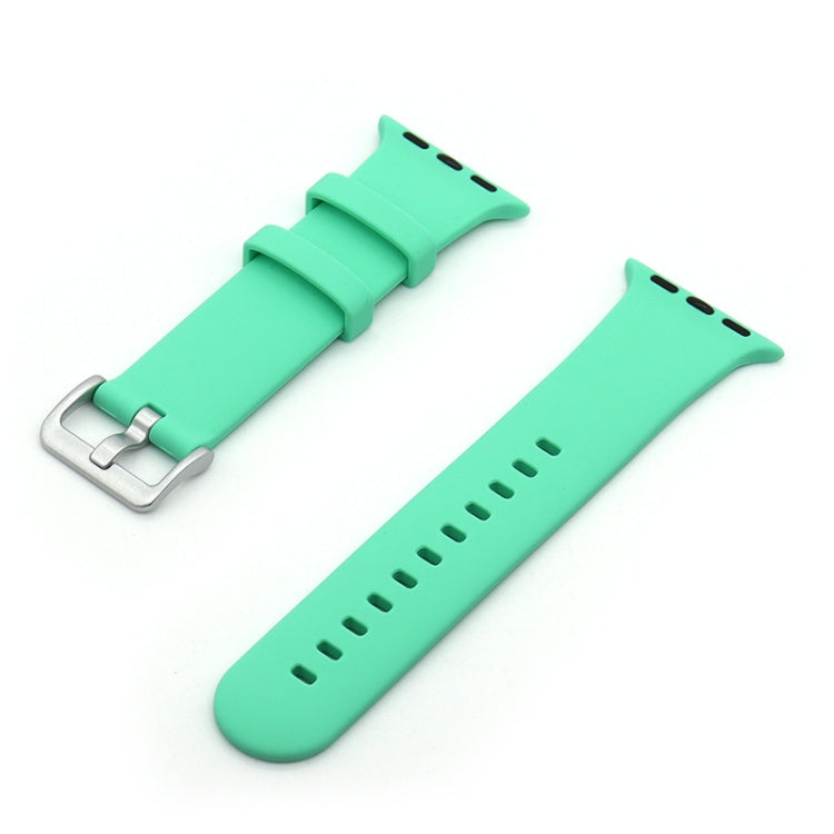 Silver Buckle Silicone Watch Band For Apple Watch Series 9&8&7 41mm / SE 3&SE 2&6&SE&5&4 40mm / 3&2&1 38mm(Mint Green) by buy2fix
