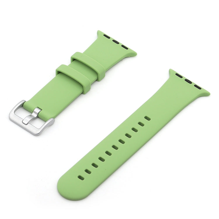 Silver Buckle Silicone Watch Band For Apple Watch Series 9&8&7 41mm / SE 3&SE 2&6&SE&5&4 40mm / 3&2&1 38mm(Green) by buy2fix
